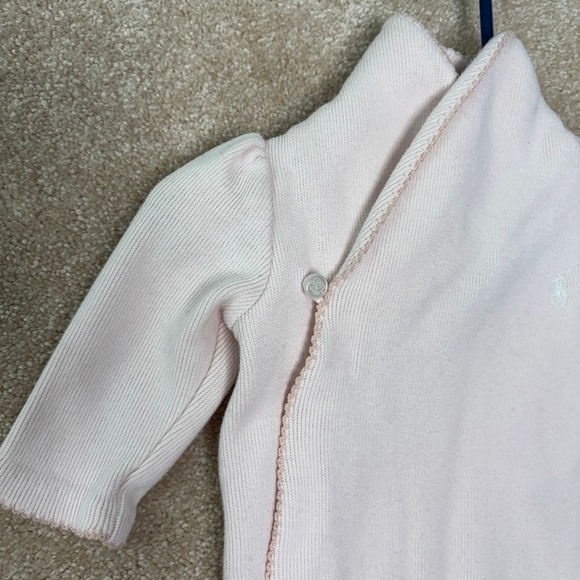 RALPH LAUREN Romper Outfit Size 3M Pink Knit 100% Cotton Embroidered Pony - Picture 3 of 6